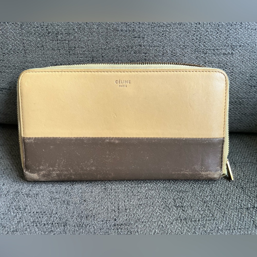 Celine Two-Tone Leather Zipper Wallet